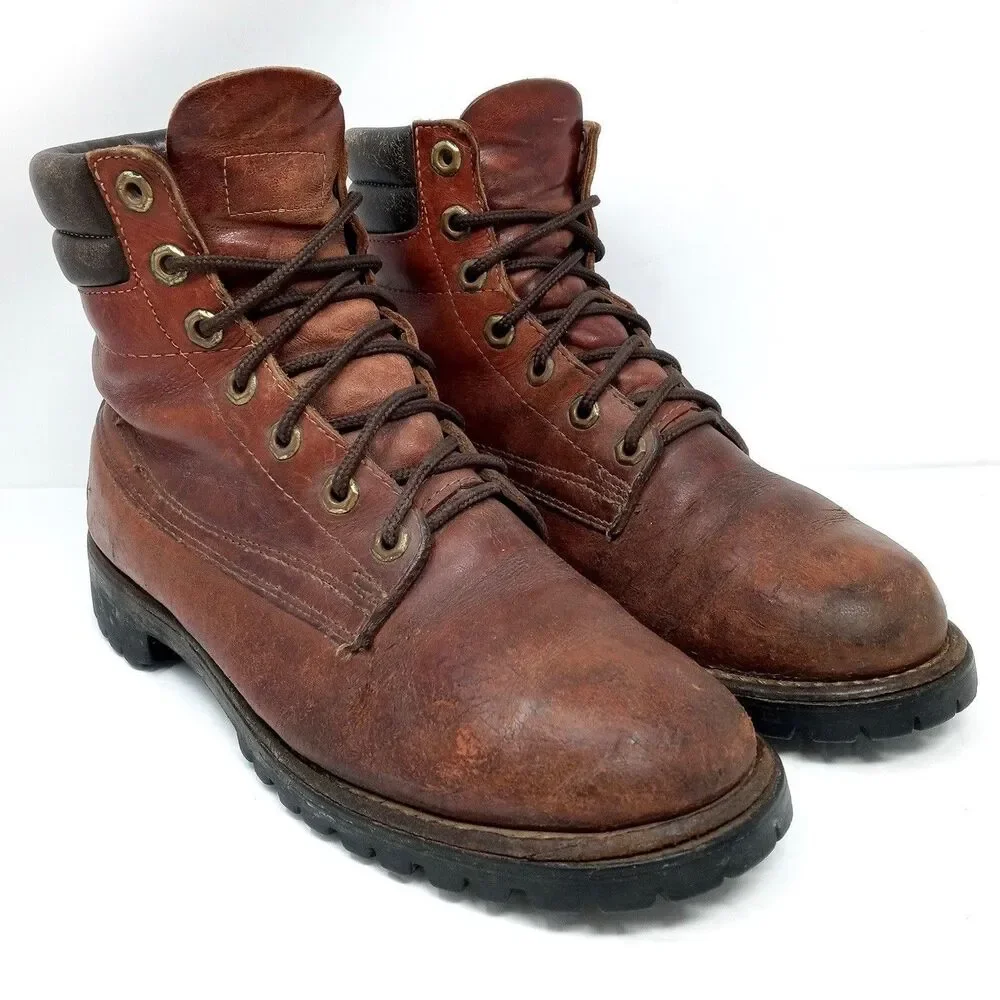 Vintage HERMAN Made in USA Leather Work Boot Size 7.5 VIBRAM Sole